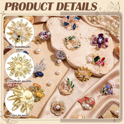 Sasylvia 16 Pcs Women Brooch Set Rhinestone Vintage Animal Insect Plant Pins Brooches Bulk for Christmas Women Girls Gifts - style: Flower