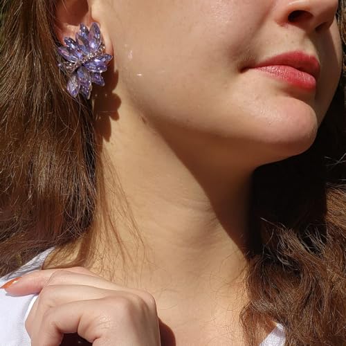 Rosemarie Collections Women's Dazzling Crystal Marquis Leaf Cluster Statement Clip On Earrings, 1.87" - style: Orange Crystal Gold Tone