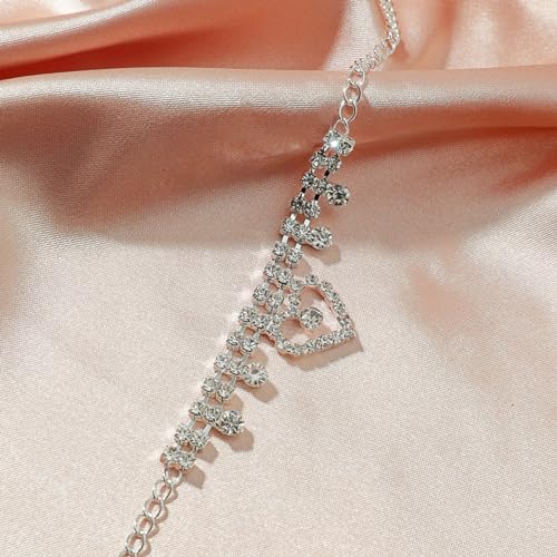 Fesciory Silver Ankle Bracelets for Women, Adjustable Rhinestone Pendant Tennis Anklet, Butterfly Heart Infinite Diamond Summer Beach Foot Chain Jewelry Gifts - style: Hollow Heart