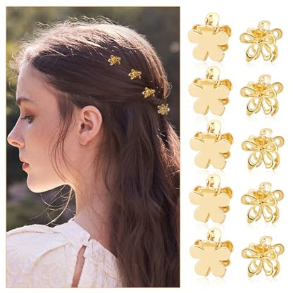 CWJCYTNSN 12PCS Gold Metal Flower Claw Hair Clips for Women Girls - 0.6" Mini Nonslip Bangs Clips for Thick, Thin, Curly Hair Accessories - color: Gold flower