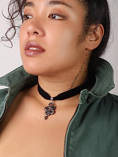Snake Choker Necklace, Gothic Goth Choker, Goth Emo Punk Grunge Jewelry | Stainless steel and soft velvet, 12.6 in & 3 in extender chain, Gothic Emo Punk Grunge Jewelry, Halloween Costumes Jewelry