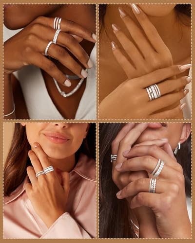 Gold Silver Stackable Rings for Women Non Tarnish Cubic Zirconia Band Ring | 14K Gold Plated,Stacking Chunky Eternity Rings,Dainty Engagement Promise Thumb Rings,Wedding Ring Set,Jewelry Size 6 7 8 9 10 - color: Silver 2