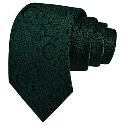 GUSLESON 3.15"（8cm） Mens Tie and Lapel Pin Paisley Necktie Hankerchief Cufflinks Set for Men - color: Hunter Green