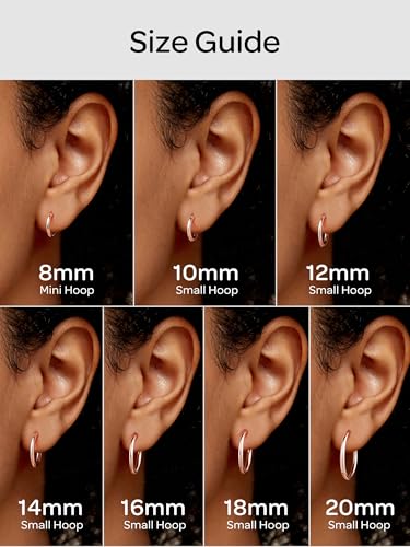 ChicSilver 925 Sterling Silver Hoop Earrings for Women Silver Huggie Hoops | Hypoallergenic 925 sterling silver hoops in 8/10/12/14/16/18/20MM, available in Gold/Silver/Rose Gold/Black. - color: Rose Gold, size: 14mm