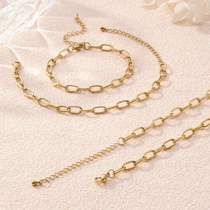 KYUNHOO 10pcs 6.7 Inches Gold Plated Paperclip Chain for Bracelet Making | Stainless Steel Jewelry Supplies for Bracelet DIY with Lobster Clasps and Chain Extension - color: round paperclip gold