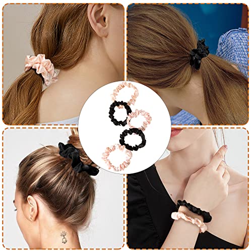 12 Pcs Satin Scrunchies For Women Girls, Silk Hair Ties | Soft Satin Fabric, Gentle Hold, Stretch Elastic Band, 6 Blush + 6 Black, For Daily Wear, Sleep, Parties, Gifting - color: 12Pcs Black+Blush