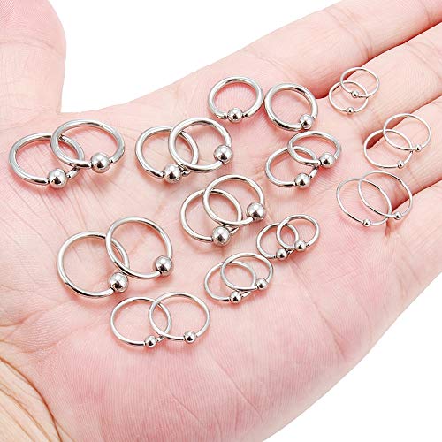 20G 16G 14G 12G Surgical Steel Captive Bead Nose Hoop Septum Earring Eyebrow Tongue Lip Nipple Helix Tragus Piercing Rings 8mm,10mm,12mm,14mm - color: 12PRS - Silver