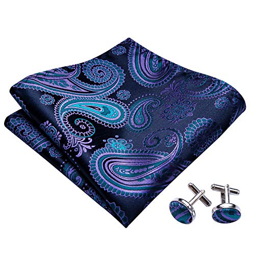 YOHOWA Bow Ties for Men Self-tied Silk Bowtie Solid Color with Lapel Pin and Handkerchief Cufflinks for Wedding Party Prom - color: Dark Blue Purple