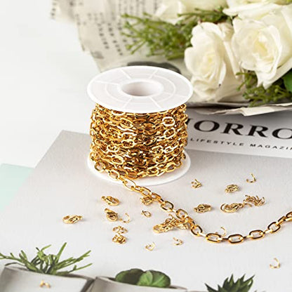 UMAOKANG 16.4 Feet Gold Plated Link Chain for Jewelry Making Stainless Steel Paperclip Chain Bulk with Jump Rings Lobster Clasps for Jewelry Bracelet Necklace Choker Making Supplies - color: Gold Square