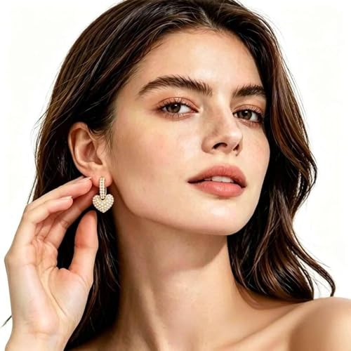 Pearl Hoop Earrings for Women | Unique Mismatched Gold and Silver Plated Pearl and Heart Dangle Earrings | Statement Hammered Gold Huggie Y2k Aesthetic Earrings