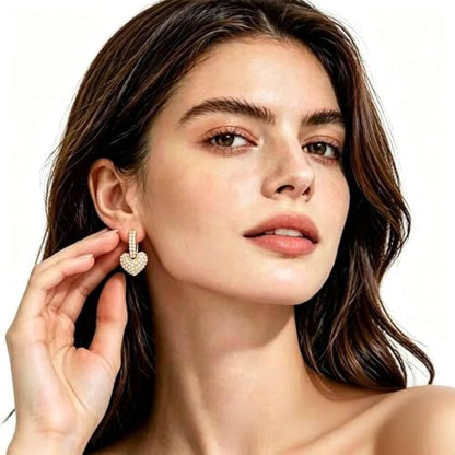 Pearl Hoop Earrings for Women | Unique Mismatched Gold and Silver Plated Pearl and Heart Dangle Earrings | Statement Hammered Gold Huggie Y2k Aesthetic Earrings