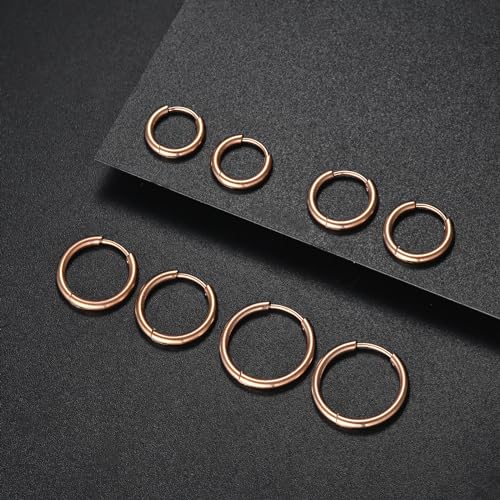 316L Surgical Stainless Steel Huggie Hoop Earrings 6mm 8mm 10mm 11mm 12mm 14mm Hypoallergenic Earrings Hoop Cartilage Helix Lobes Hinged Sleeper Earrings For Men Women - style: "(D6/8/10/12) THK 1.5mm U Rose GOLD"