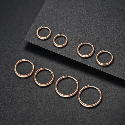 316L Surgical Stainless Steel Huggie Hoop Earrings 6mm 8mm 10mm 11mm 12mm 14mm Hypoallergenic Earrings Hoop Cartilage Helix Lobes Hinged Sleeper Earrings For Men Women - style: "(D6/8/10/12) THK 1.5mm U Rose GOLD"