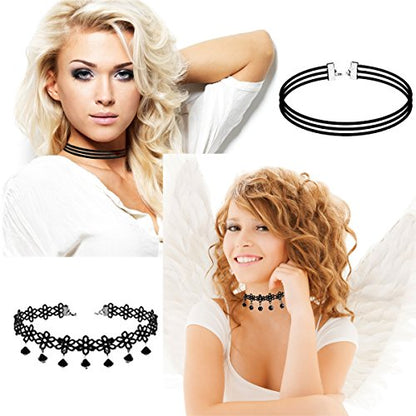 K&Q 56 PCS Choker Necklace Set - Classic Colorful Gothic & Cute Lace Velvet Collar Choker Necklaces for Women