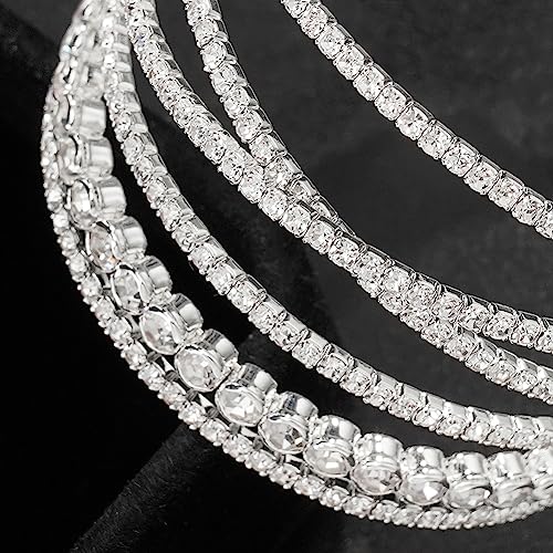Suyi Rhinestone Bracelet for Women Silver Multilayer Cuff Bracelet Crystal Bridal Bracelets - color: Silver 3