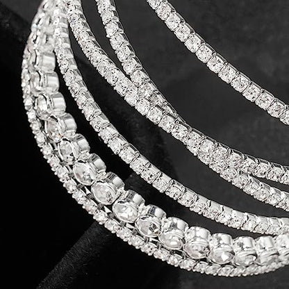Suyi Rhinestone Bracelet for Women Silver Multilayer Cuff Bracelet Crystal Bridal Bracelets - color: Silver 3