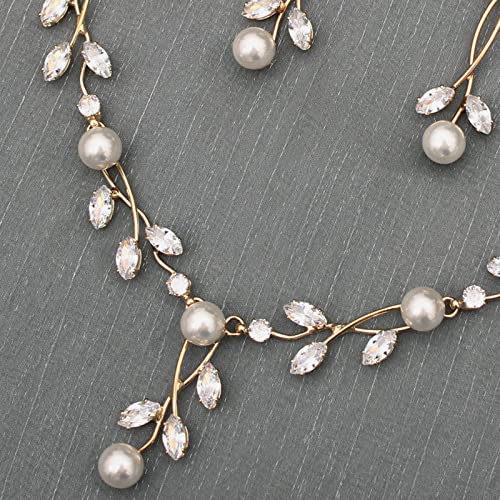 Luxury Cubic Zirconia Aurtrian Crystal Pearl Floral Necklace Dangle Earrings Wedding Bridal Jewelry Set Birthday Gifts for Her - color: Style1-Clear-Gold Plated