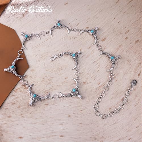 Montana West Rustic Couture's Turquoise Western Concho Chain Belt for Women | Large Western Cowgirl Metal Adjustable Boho Body Chain Belt for Dresses Jeans Country Concert - color: Lagoon Glass Turquoise
