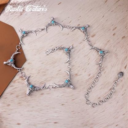 Montana West Rustic Couture's Turquoise Western Concho Chain Belt for Women | Large Western Cowgirl Metal Adjustable Boho Body Chain Belt for Dresses Jeans Country Concert - color: Lagoon Glass Turquoise