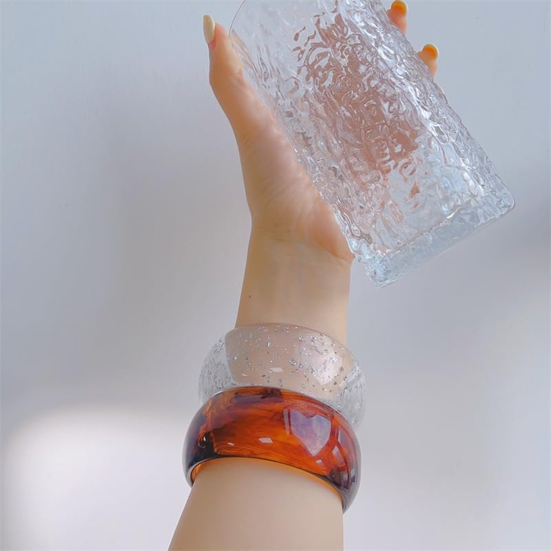 Colorful Acrylic Resin Open Cuff Bracelets Simple Transparent Chunky Thick Bangle Statement Irregular Geometric Resin Wide Wristband Chunky Acetate Wrap Cuff Bracelets - color: B-02