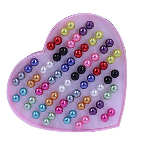 36 Pairs Ear Studs Stainless Steel Colourful Cute Faux Pearls Earrings Gift