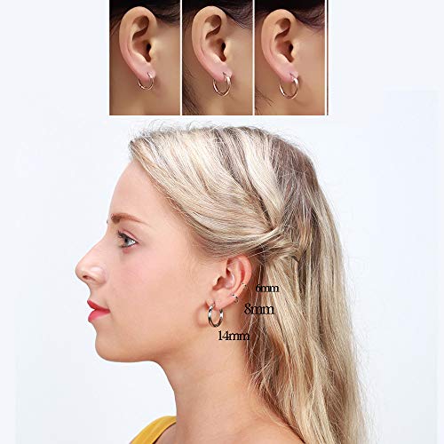 316L Surgical Stainless Steel Huggie Hoop Earrings 6mm 8mm 10mm 11mm 12mm 14mm Hypoallergenic Earrings Hoop Cartilage Helix Lobes Hinged Sleeper Earrings For Men Women - style: A04:6mm Rose Gold(THK 2.0mm)