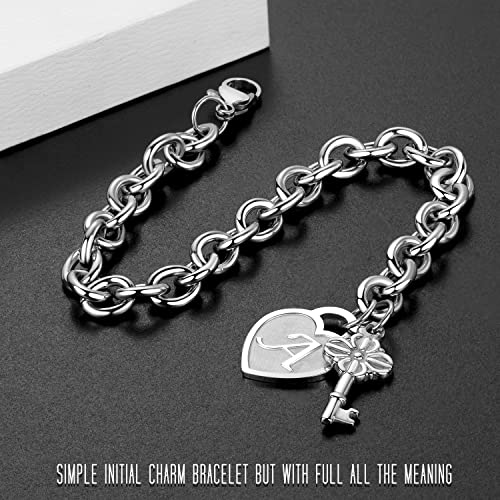 TONY & SANDY Initial Charm Bracelets for Girls Women Stainless Steel A-Z Bracelet Personalized Gifts Birthday Graduation Easter Basket Stocking Stuffers for Teens Girls Women Jewelry - style: J