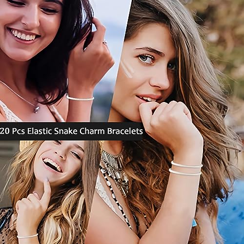 ZYEHXED 20 Pieces Snake Charm Bracelet, 4mm Expandable Charm Bangle Bracelets Silver Adjustable Friendship Snake Bracelet Chain DIY Charm Bracelet for Women Jewelry Christmas Birthday Gifts - color: 20Pcs Elastic Charm Bracelets