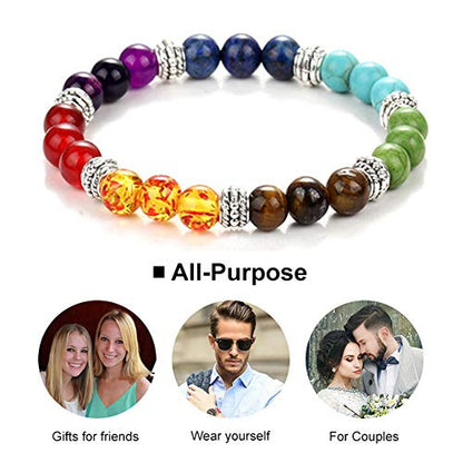 Black Lava Stone 7 Chakra Bracelets 6pcs mix 8mm Yinyang Rock Bead Elastic Natural Stones Gemstones Oil Diffuser Yoga Menditation Beads Bracelets for Men Women Jewelry (6pcs Lava Stone Bracelet)
