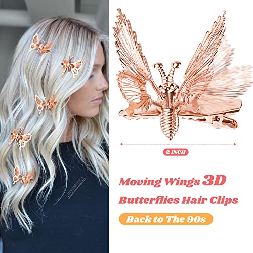 DEEKA 12 PCS Moving Butterfly Clips 3D Metal Gold Moving Wings Butterfly Hair Accessories 90s Hair Clips Barrette for Women and Girls -Rose Gold - color: Rose Gold