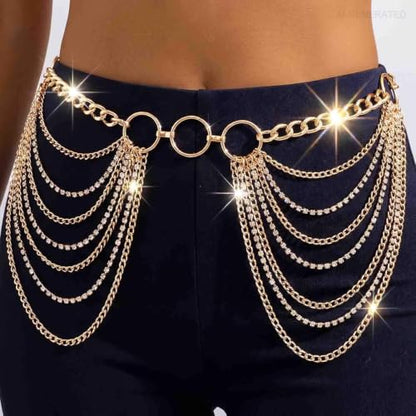 Rhinestone Chain Belt Silver Body Chains Jewelry for Women | Sparkly Diamond Waist Chain Belts Layered Punk Rave Body Accessories - color: Gold