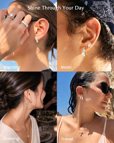 ASHINE 14k Gold Plated Huggie Earrings for Women, Small Hypoallergenic Stainless Steel Post Cuff Hoop Ear Ring Trendy Non Tarnish Cartilage Piercing Dainty Cubic Zirconia Jewelry - color: Gold