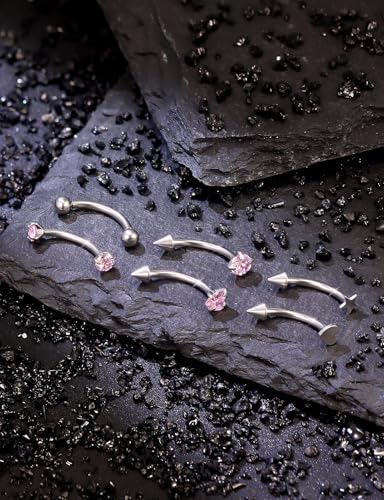 16G Eyebrow Ring Piercing Jewelry Surgical Steel Internal Thread CZ Heart Star Vertical Labret Lip Ring Rook Daith Earrings Belly Button Ring Piercing Jewelry for Women Silver Black Gold - color: Pink, size: 16G, 10mm Length, 3mm CZ