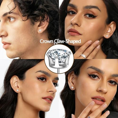MDFUN 6 Pairs Stud Earrings Sets 3-8MM 18K Gold Plated Round 5A+ Cubic Zirconia Earrings Hypoallergenic CZ 6 Prong Ears Jewelry for Women - color: 3MM-White Gold