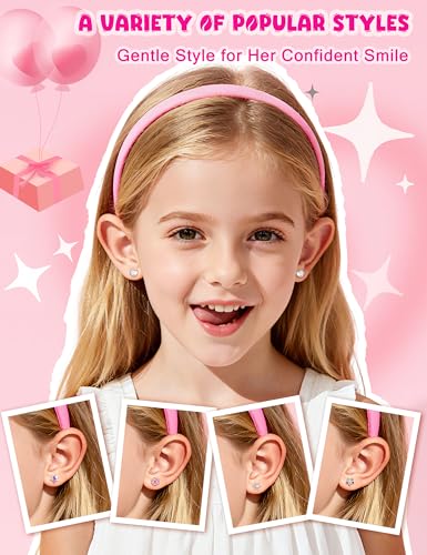 THUNARAZ 16 Pairs Hypoallergenic Earrings for Girls Kids Stud Earrings Set | Surgical Stainless Steel, Sensitive Ears Friendly, 20G Heart Flower Ball Stud Earrings Set for Girls and Kids - style: Flat Back