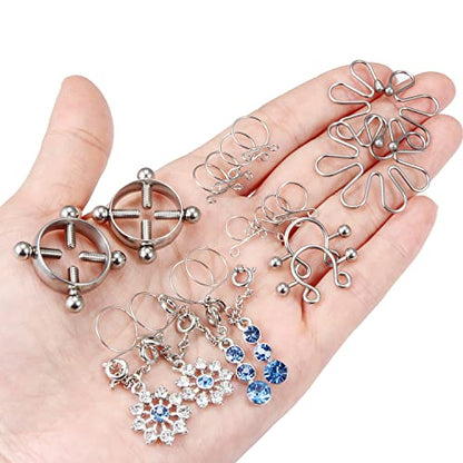 Cisyozi 5Pairs Stainless Steel Fake Nipple Rings for Women Non-Piercing Dangle Nipplerings Faux Body Piercing Jewelry - color: Silver Tone