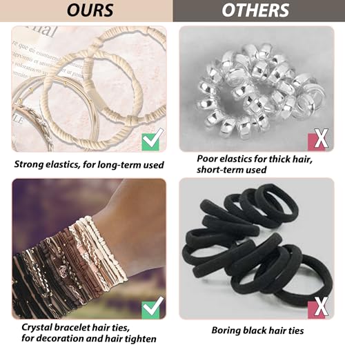 KANPRINCESS 20 PCS Boho Ponytail Holders - 4 Neutral Colors, 5 Styles Hair Bands & Bracelets for Women's Thick or Thin Hair, No Damage - color: Set9