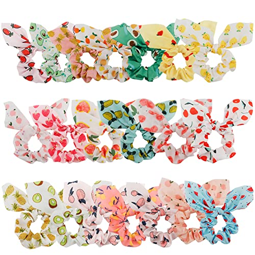 20 Pack Scrunchies for Thick Hair: Cute Ribbon Hair Ties with Fruit Bows for Girls and Women, Ponytail Holders Hair Accessories - color: multi-colored7