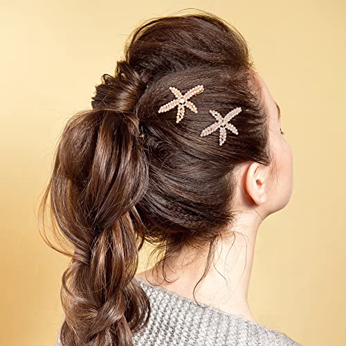 PAGOW 3 PCS Starfish Hair Clips, Gold Rhinestone Pearls Crystal Hair Clips | Sea Star Ponytail Holder, Faux Pearl Crystal Wedding Headpiece Hair Accessories For Women, Girls, Bride(1.73 x 2.48 Inch) - color: 3pcs-gold,style1