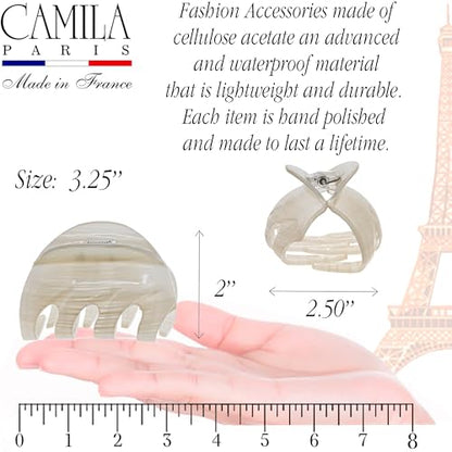 Camila Paris CP3648 French Octopus Hair Clip, 3.25" Large Claw Clips for Thick Hair, Girl Octopus Claw Clip for Women, Strong No-Slip Grip, Wide Jaw Clips for Women, Made in France - color: Beige 3.5"
