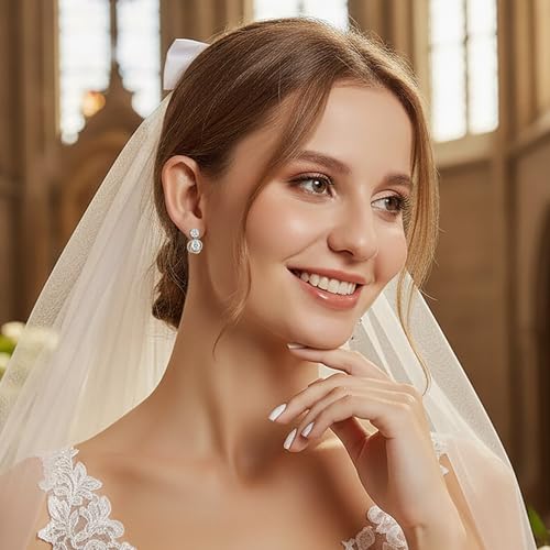 Gemsme Bridal Wedding Earrings for Brides Bridesmaides, 925 Sterling Silver Posts hypoallergenic Cubic Zirconia stud,Drop & Dangle Earrings for Women Jewelry Gifts - color: Gold - Round Drop Earrings