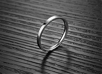 Fashion Month Women 2mm Titanium Stainless Steel Cubic Zirconia CZ Inlay White Gold Ring Wedding Engagement Silver Band