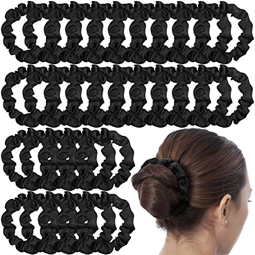 WILLBOND 30 Pcs Black Satin Scrunchies Small Silk Hair Ties Bulk for Women Skinny Thin Ponytail Holders No Crease Mini Hair Band for Thick Curly Pony Tails Wrist Decor - color: Black