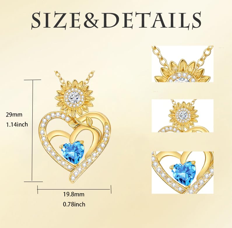 Midari Sunflower Necklace 18k Gold Plated Heart with Brithstone You Are My Sunshine Necklace Anniversary Birthday Sunflower Jewelry Gift for Women Wife Mom - color: 03-March