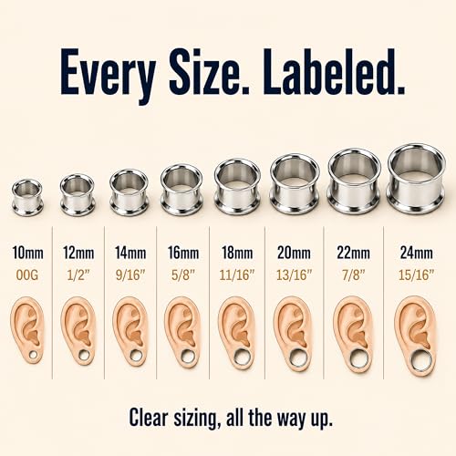 BodyJ4You 36PC Ear Gauge Stretching Kit 00G-25mm - Big Gauges for Ears | Dead Stretching Lobe Plug Expander - Stainless Steel Single Flare Flesh Tunnels - Solid Acrylic Piercing Tapers Men Women - color: Black, Silvertone