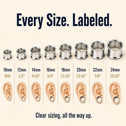 BodyJ4You 36PC Ear Gauge Stretching Kit 00G-25mm - Big Gauges for Ears | Dead Stretching Lobe Plug Expander - Stainless Steel Single Flare Flesh Tunnels - Solid Acrylic Piercing Tapers Men Women - color: Black, Silvertone