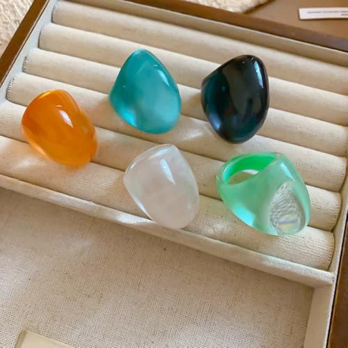 Kokoma Resin Statement Ring for Women Chunky Oval Dome Ring | Geometric Rings, Stackable Accessory, Fashion Jewelry, Daily Wear - color: Black