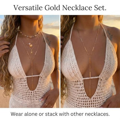 RINHOO Long Lariat Necklace for Women 18K Gold Plated Stainless Steel | Y-Drop Lariat Design, 18K Gold Hypoallergenic, Non-Tarnish V-Neck Layering, Wedding Prom Gift - color: Gold-Bar