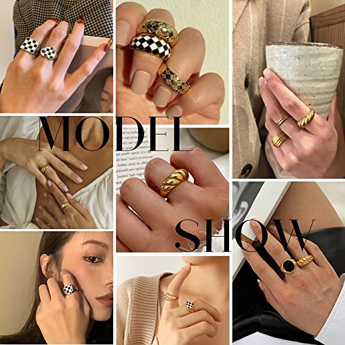 FAXHION 12PCS Gold Stackable Rings Set for Women, 18K Gold Plated Open Stacking Knuckle Ring, Adjustable Chunky Signet Band Statement Ring for Gift - color: 0-Gold 10pcs