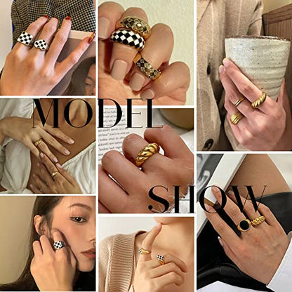 FAXHION 12PCS Gold Stackable Rings Set for Women, 18K Gold Plated Open Stacking Knuckle Ring, Adjustable Chunky Signet Band Statement Ring for Gift - color: 0-Gold 10pcs
